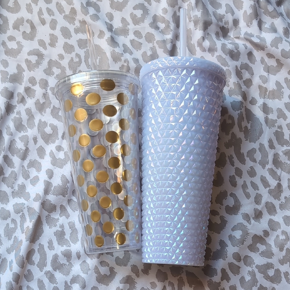 Gold Polka Dot and White Textured Tumblers